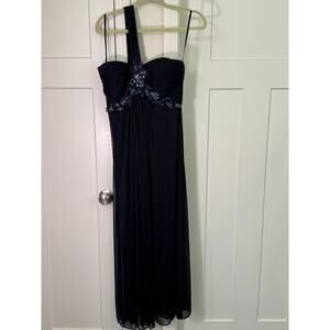 Xscape Joanne Chen Black Blue Jeweled Gown Size 8 Formal